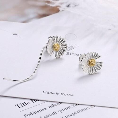 KOFSAC New Creativity Asymmetry Cute Daisy Flower Earring Jewelry 925 Sterling Silver Earrings For Women Anniversary Accessories