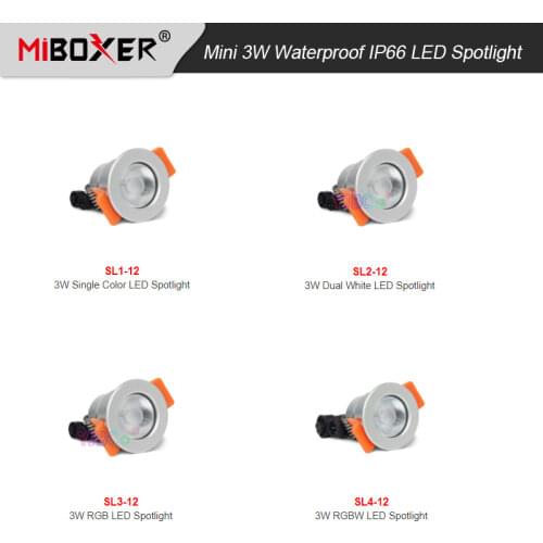 Miboxer mini 3W Waterproof IP66 LED Spotlight 12V Single Color/Dual White/RGB/RGBW LED Downlight Dimmable 2.4G Remote Control