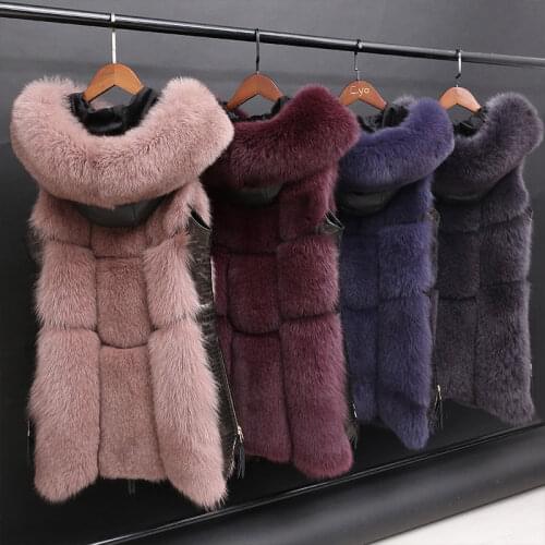 2020 New Winter Women Thick Warm Faux Fur Coat Hooded Solid Long Sleeve Faux Fox Fur Jacket Luxury Mid-long Vests A304