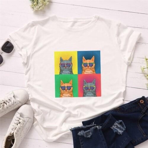 Hipster 90s Women Shirts Harajuku Summer T Shirt Women Fashion Casual Plus Size Female T-shirts Lovely Cat Print Women T-Shirt
