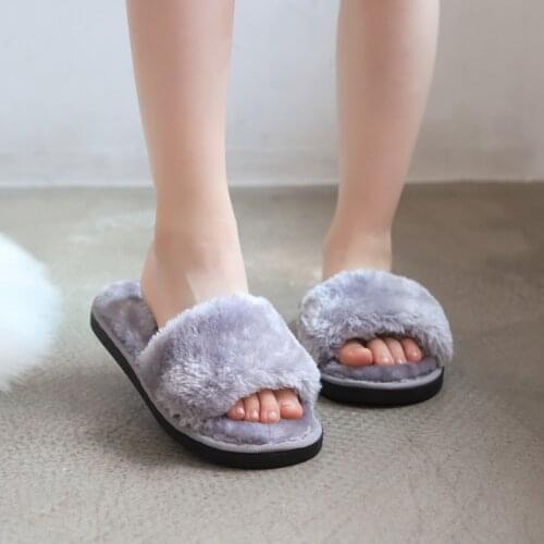 Winter Toddler Kids Fur Slippers Grey Warm Home Slippers Slip on Flats Home Shoes Girls Cotton Indoor Slippers For 3-10 Years