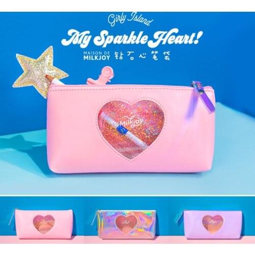 1 Pcs Kawaii Pencil Case Diamond heart PU Gift Estuches School Pencil Box Pencilcase Pencil Bag School Supplies Stationery