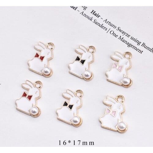 10pcs/Lot 16*17mm Rabbit with Pearl Diy Design for Jewelry Making Earring Bracelet or Necklace Handmade Enamel Charms