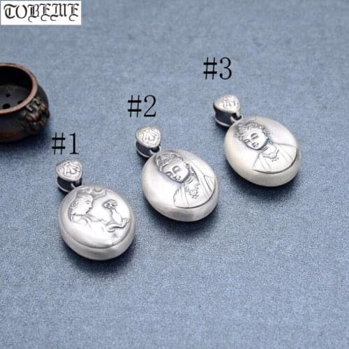 100% 999 Silver Buddha Statue Pendant Vintage Sterling Avalokitesvara Bodhisattva Pendant Buddhist Kuanyin Good Luck Pendant