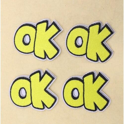 2PCS OK Patches DIY Cute Patch High Quality Embroidery Applique Iron on Transfers for Clothing Accessories Stickers Wholesale