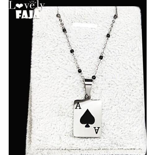 2021 Fashion Playing Card A Stainless Steel Black Enamel Chain Necklace Men/Women Jewelry acero inoxidable joyeria mujer N20028