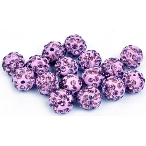 25pcs 10mm Light Purple Crystal Bead Clay Micro Pave 5Row Rhinestone Ball Beads For DIY Bracelet Jewelry