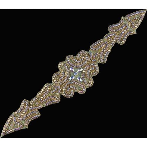 5pcs/lot)Fashion Gold Plated Shiny Crystal Diamond Rhinestone Appliques Patch Hot Fix Beaded Trim For Girl Bridal Decoration