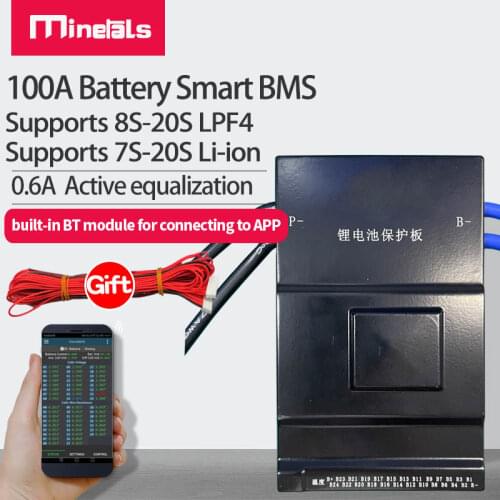 Active balancer Smart bms 18s lifepo4 18650 li-ion 100a battery charge over-discharge protection bluetooth pcm PCB