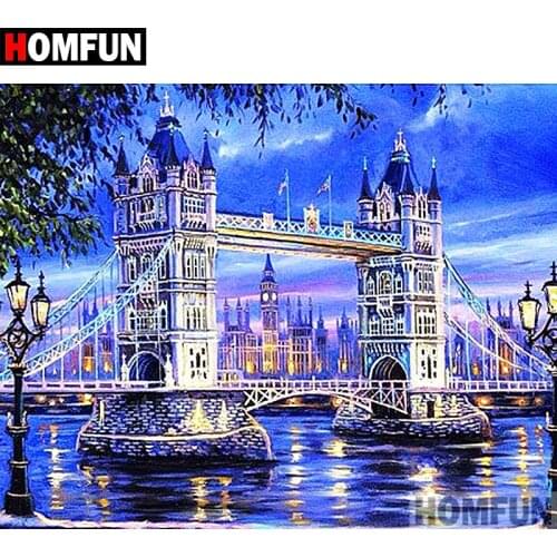 HOMFUN 5D DIY Diamond Painting Full Square/Round Drill "Bridge water" 3D Embroidery Cross Stitch gift Home Decor A02543