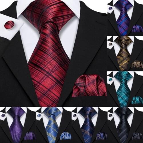 Yellow Plaid Ties For Men Shirts Silk Mens Tie Handkerchief Cufflinks Set 15 Colors Neck Tie Barry.Wang Fashion Design S-5241