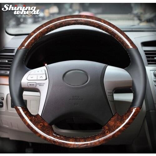 Shining wheat Wood grain PU Carbon Fiber Steering Wheel Cover for Toyota Highlander Toyota Camry 2007-2011