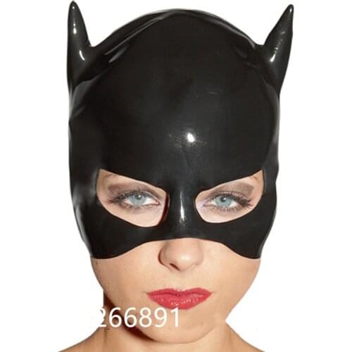 Black Latex Cat Mask Fetish Natrual Rubber Party Hood Cosplay Catwomen for Club Customize Size Hot Sale