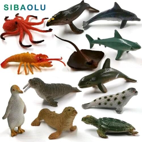 Dolphin Lobster Walrus Whale Shark Turtle Penguin Figurine Animal Model Home Decor Miniature Fairy Garden Decoration Accessories