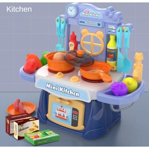 Girls Play Every House Simulation Kitchen Toys Mini Sound And Light Water Kitchenware Food Supermarket Cooking Stir-Fry Gift Set