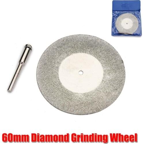 60mm Diamond Grinding Wheel With 1pc Arbor Shaft Metal Cutting Disc Saw Blade Glass Jade Emery Slice Electric Grinder Accessorie