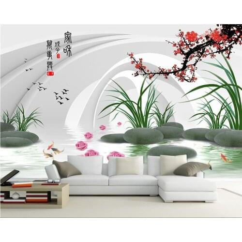 Beibehang Home decoration wallpaper mural modern refreshing orchid plum stone TV sofa background wall mural photo 3d wallpaper