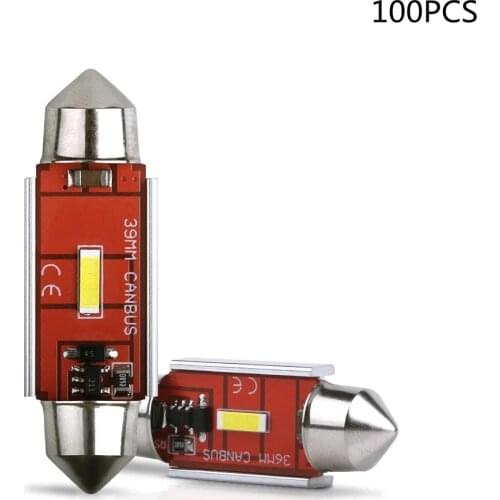 100pcs Festoon C5W 31 36 39 41mm CSP-1860 LED Canbus Car Bulb Reading Dome License Plate Door Light Auto Lamps White 12V