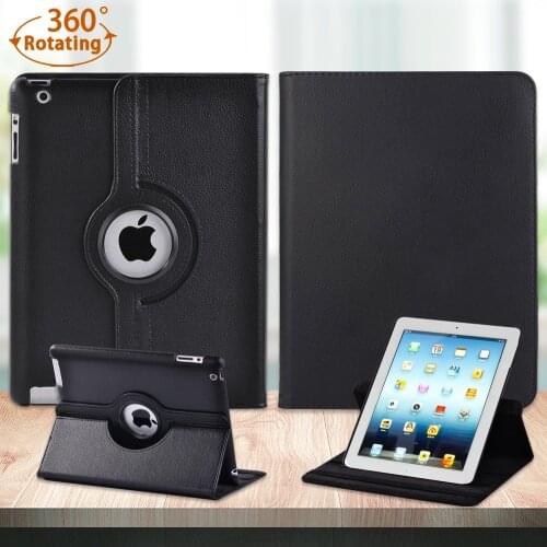 Flip Tablet Case for Apple Ipad 2/3/4 9.7 Inch Anti-fall PU Leather 360 Rotating Tablet Stand Cover Protective Cover+Free Stylus