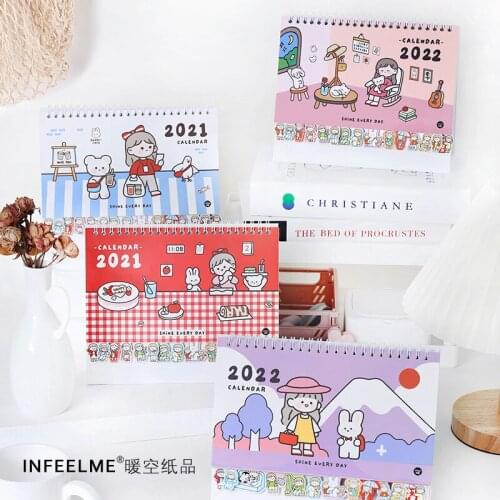 2022 Kawaii Cute Girl Rabbit Coil Calendars with Sticker Creative Desk Calendar Daily Schedule Planner Agenda Organizer n1041