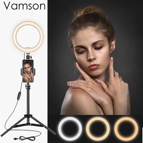 Vamson 10Inch Ring Light with Stand LED Camera Selfie Light Ring for iPhone Camera Ring Lamp Tripod and Holder for Video VLS07B