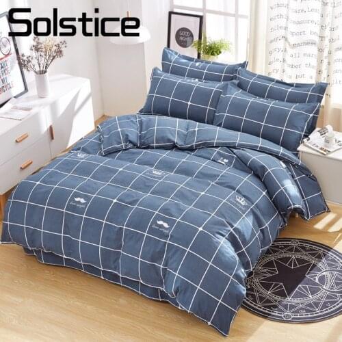 Solstice Home Textile King Full 3/4Pcs Bedding Set Boy Teen Adult Girl Linens Lattice Deep Blue Duvet Cover Pillowcase Bed Sheet
