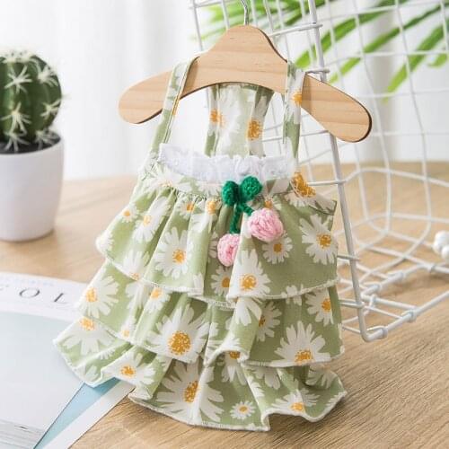 Summer Fashion Cat Dog Skirt Daisy Print Suspender Lace Skirt for Small Dogs Puppy Kitten Party Princess Dress Chihuahua Clothes