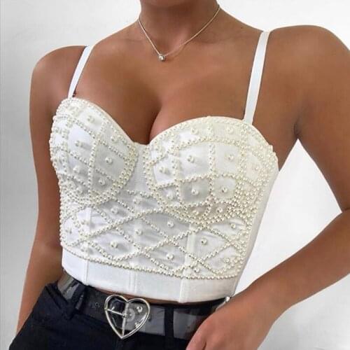 Hot Sale Sexy V Neck Spaghettlli Strap Sleeveless Beaded Plaid Women Summer White Black Crop Top 2020 Fashion Women Top Vestidos