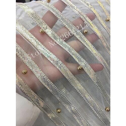 Fashion african tulle lace fabric high quality french lace fabric Embroiery tulle mesh lace for bridal lace with beads BZL-58651