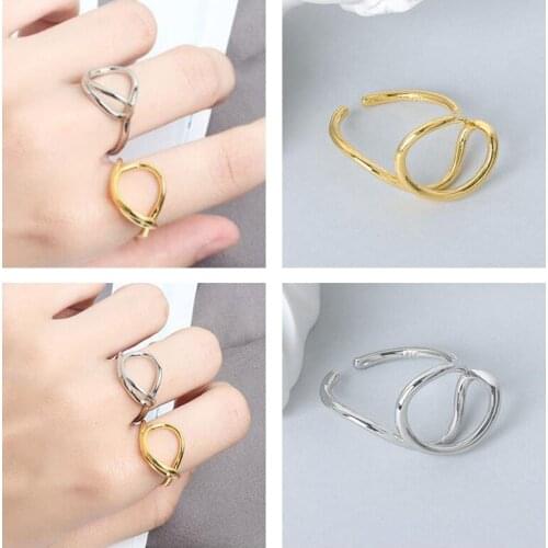 Fashion Punk Silver Color Adjustable Rings Irregular Geometric Minimalist Circle Round Open Rings Jewelry Gift Anillos