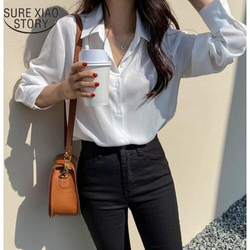 Fashion Women Tops and Blouse White Blouse Bottoming Shirt Black Chic Elegant Shirt Office Lady Korean Clothes All-match 11397