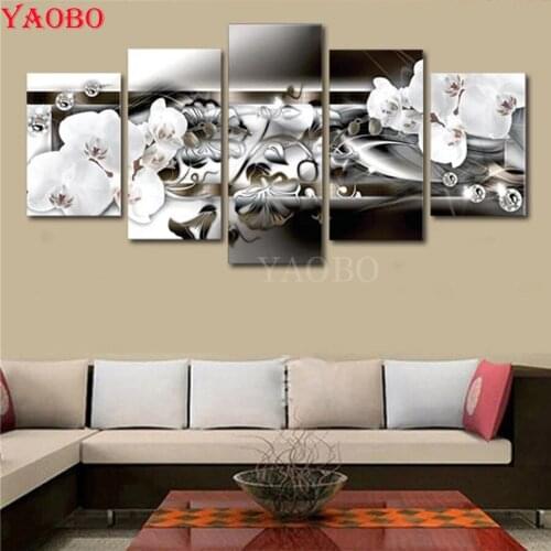 5 Pieces White magnolia flower 5d diy diamond Painting mosaic pictures full square/round drill diamond embroidery home decor