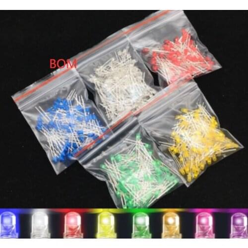 500Pcs/lot 3MM LED Diode Kit Mixed Color Red Green Yellow Blue White