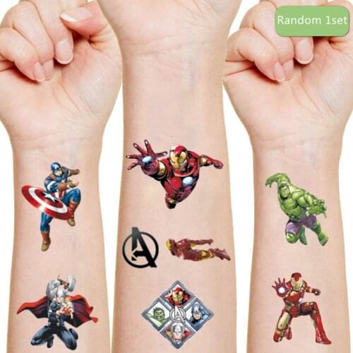Disney marvel Tattoo Sticker Childrens Birthday Party Decoration iron Man Sticker Action Figure Hulk sticker Cartoon Kids Gift