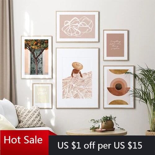 Nordic Style Abstract Letter Poster Art Canvas Painting Oranges Tree Girl Wall Decor Pictures for Living Home Room Decoration