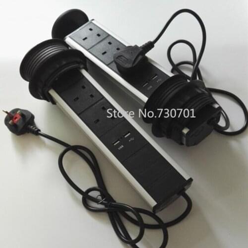 2019 New Universal Tensile Type UK standard Pop Up Power Tabletop Kitchen Socket with LED Indicator UK power+2 USB Port