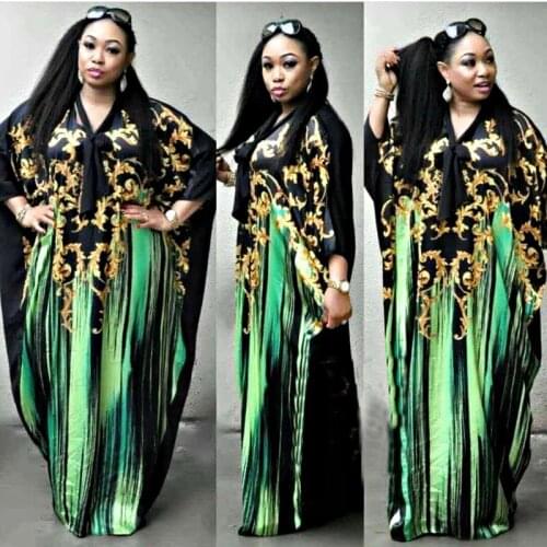 2021 Latest African Clothes For Women Nigerian traditional chiffon Fashionable loose print Maxi Dress