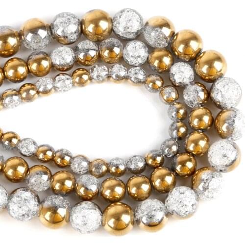 New One Side Plated Gold White Snow Cracked Crystal Natural Stone Beads For Jewelry Making DIY Bracelet Necklace 6/8/10/12mm