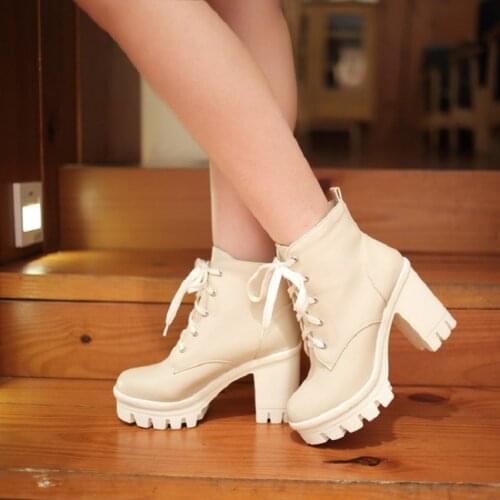 New womens boots Japanese sweet waterproof platform high-heeled Martin boots fashion wild short tube womens boots