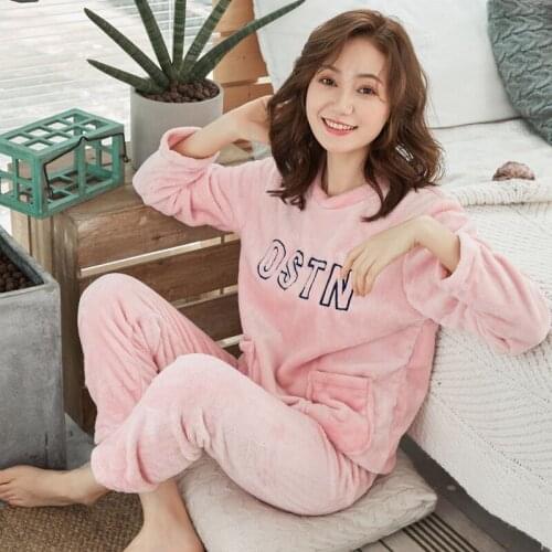 Autumn Winter Warm Flannel Women Pyjamas Sets Thick Coral Velvet Long Sleeve Sleepwear Warm Flannel Pajamas Set for Girl
