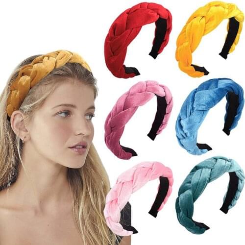 New Fashion Women Hairband Flannel Headband Cross Knot Headwear Solid Braid Hair Band Wide Side Hair Accessories Wholesale