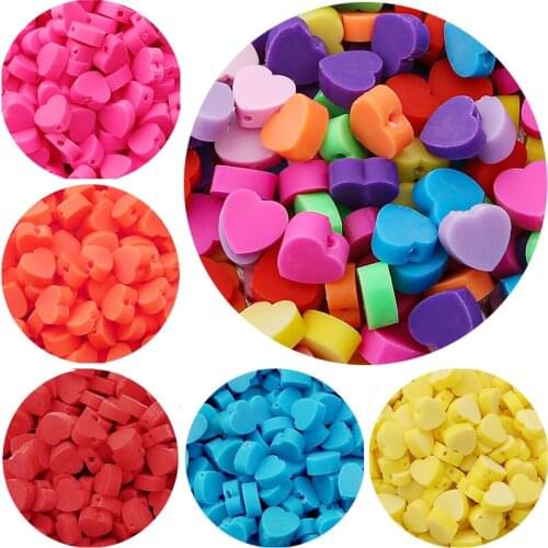 30Pcs/lot 9x10mm Love Heart Solid Mix Color Clay Spacer Beads Polymer Clay Beads For Jewelry Making DIY Handmade Accessories