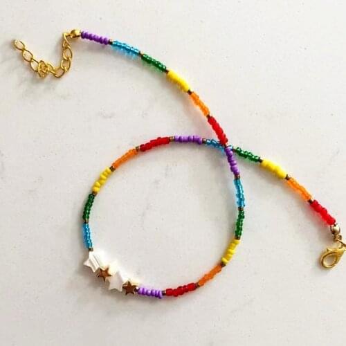 Hand-made Five-pointed Star Pendant Necklace Colorful Rice Beads Mix And Match Bohemian Rainbow чокер из бисера Gift For Girls