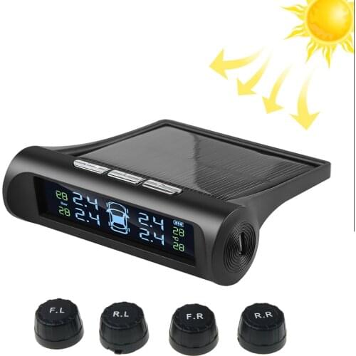 Smart Solar Power TPMS Car Tire Pressure Monitor System Real Time Tire Presure Display Wireless 4 External Sensors Dropshipping