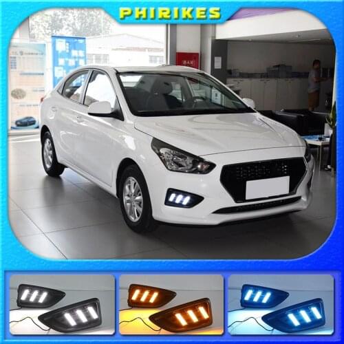 For Hyundai Accent Solaris Verna 2017 2018 LED DRL Daytime Running Light Fog Lamp 12V Car Running Lights