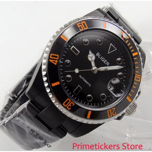 Sapphire crystal black dial BLIGER 40mm PVD coated case luminous automatic movement watch
