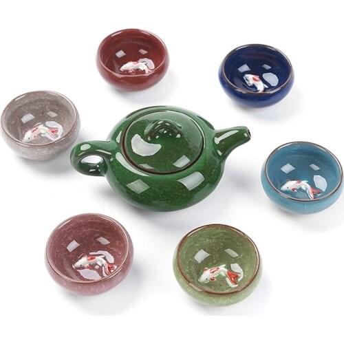 Crack glaze 3D fish Kung Fu Tea Set,multiple colour Ceramic Tea Sets,TeaCup,ChineseTravel Teapot, Drinkware Coffee&Tea Sets
