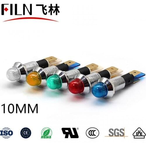 FILN high quality ball head 10mm 12v 24v 110v 220v indicator light for liferaft red green blue yellow white led signal lamp