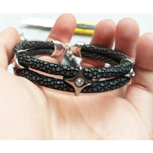 High End Genuine Double Stingray Strap Bracelet Stingray Leather Bracelet for Men Luxury Stingray Bangle Jewelry BL-0299