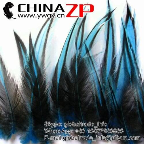 Yiwu ZP Crafts Co., Ltd 50pcs/lot Good Quality Carnival Design Dyed Blue Laced Pointy Cape Rooster Feathers for Sale